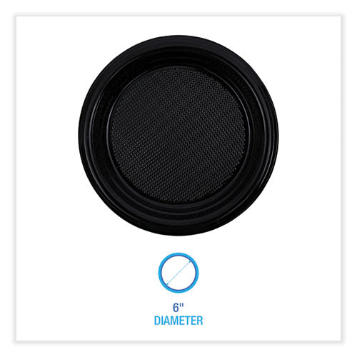 Hi-impact Plastic Dinnerware, Plate, 6" Dia, Black, 1,000/carton.