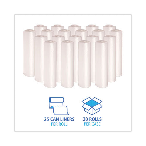 High Density Industrial Can Liners Coreless Rolls,30 Gal, 16 Mic, 30" X 37", Natural, Perforated, 25 Bags/roll, 20 Rolls/ct