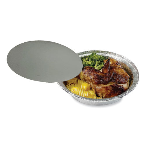 Round Aluminum To-go Containers With Lid, 24 Oz, 7" Diameter X 1.47"h, Silver 200/carton