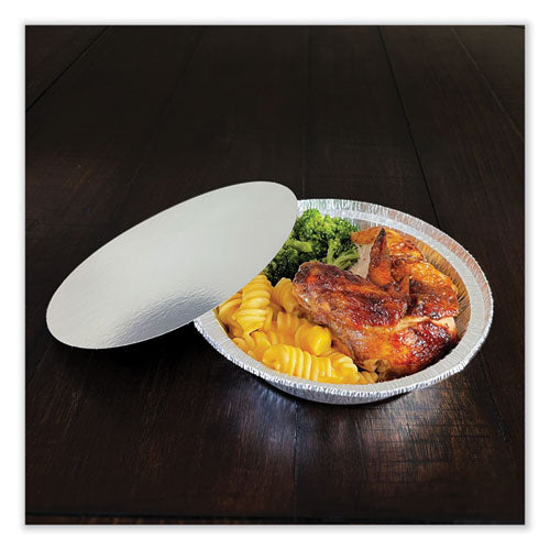 Round Aluminum To-go Containers With Lid, 24 Oz, 7" Diameter X 1.47"h, Silver 200/carton.