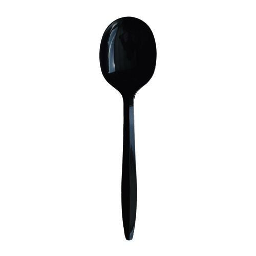 Mediumweight Wrapped Polypropylene Cutlery, Soup Spoon, Black, 1,000/carton.