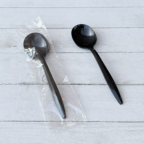 Mediumweight Wrapped Polypropylene Cutlery, Soup Spoon, Black, 1,000/carton.