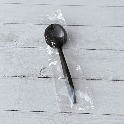 Mediumweight Wrapped Polypropylene Cutlery, Soup Spoon, Black, 1,000/carton.