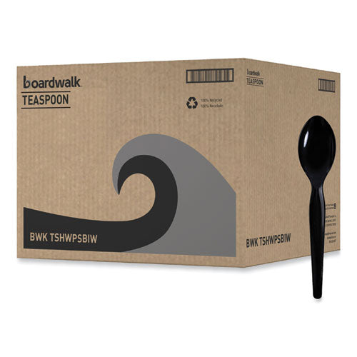Heavyweight Wrapped Polystyrene Cutlery, Teaspoon, Black, 1,000/carton.