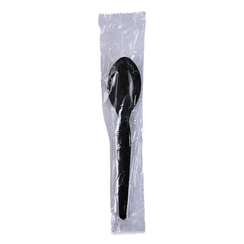 Heavyweight Wrapped Polystyrene Cutlery, Teaspoon, Black, 1,000/carton.
