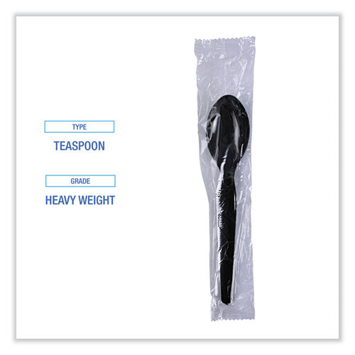 Heavyweight Wrapped Polystyrene Cutlery, Teaspoon, Black, 1,000/carton.