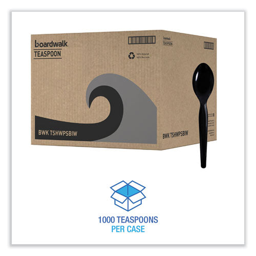Heavyweight Wrapped Polystyrene Cutlery, Teaspoon, Black, 1,000/carton.
