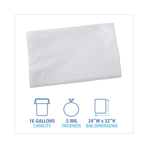 Linear Low Density Industrial Can Liners, 16 Gal, 0.5 Mil, 24" X 32", White, Flat Pack, 500/carton.