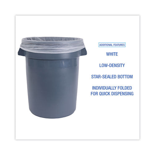 Linear Low Density Industrial Can Liners,56 Gal, 0.9 Mil, 43" X 47", White, Flat Pack, 100/carton