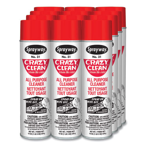 Crazy Clean All Purpose Cleaner, Floral Scent, 19 Oz Aerosol Spray, Dozen.