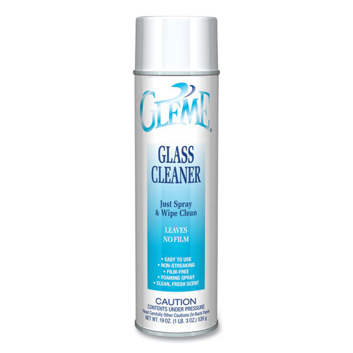 Gleme Glass Cleaner, Fresh Scent, 19 Oz Aerosol Spray, Dozen