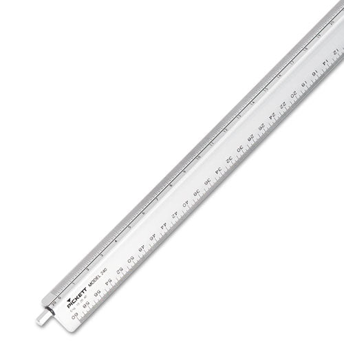 Adjustable Triangular Scale Aluminum Engineers Ruler, 12", Long, Silver.
