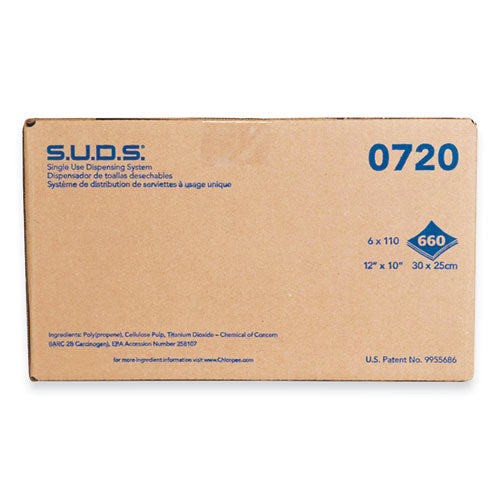 S.u.d.s. Single Use Dispensing System Towels For Quat, 1-ply, 10 X 12, Unscented, White, 110/roll, 6 Rolls/carton
