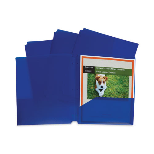 Two-pocket Heavyweight Poly Portfolio Folder, 3-hole Punch,11 X 8.5, Blue, 25/box
