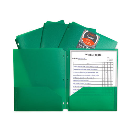 Two-pocket Heavyweight Poly Portfolio Folder, 3-hole Punch, 11 X 8.5, Green, 25/box.