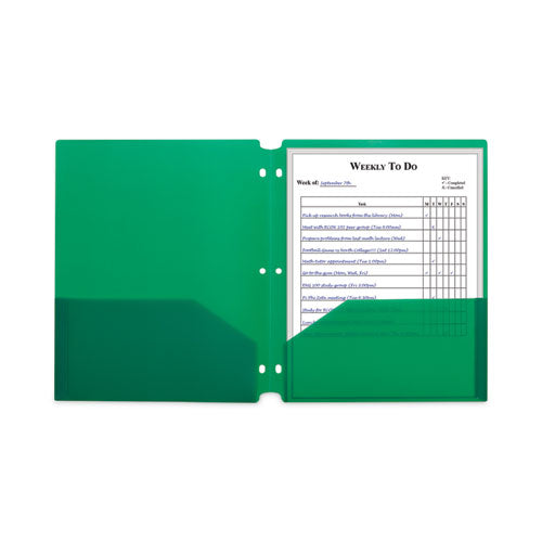 Two-pocket Heavyweight Poly Portfolio Folder, 3-hole Punch, 11 X 8.5, Green, 25/box.