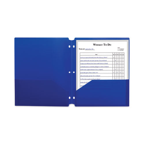 Two-pocket Heavyweight Poly Portfolio Folder, 3-hole Punch, 11 X 8.5, Blue, 25 /box