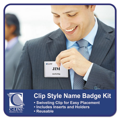 Name Badge Kits, Top Load, 4 X 3, Clear, Clip Style, 96/box.