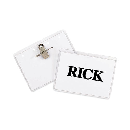 Name Badge Kits, Top Load, 4 X 3, Clear, Combo Clip/pin, 50/box.