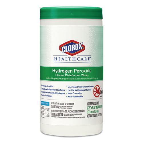 Hydrogen Peroxide Cleaner Disinfectant Wipes, 5.75 X 6.75, Unscented, White, 155/canister, 6 Canisters/carton
