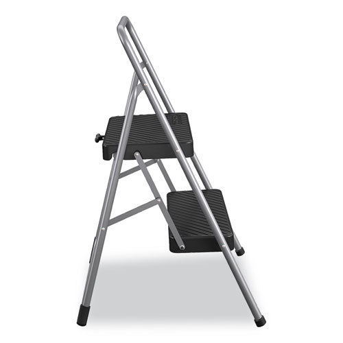 2-step Folding Steel Step Stool, 200 Lb Capacity, 28.13" Working Height, Cool Gray.