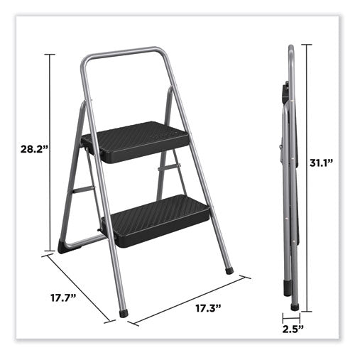 2-step Folding Steel Step Stool, 200 Lb Capacity, 28.13" Working Height, Cool Gray.