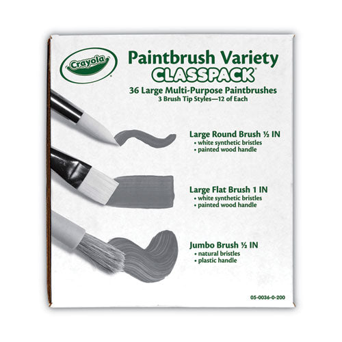 Large Variety Paint Brush Classpack, Natural; Nylon Bristles, Flat; Round Profiles, 36/set.