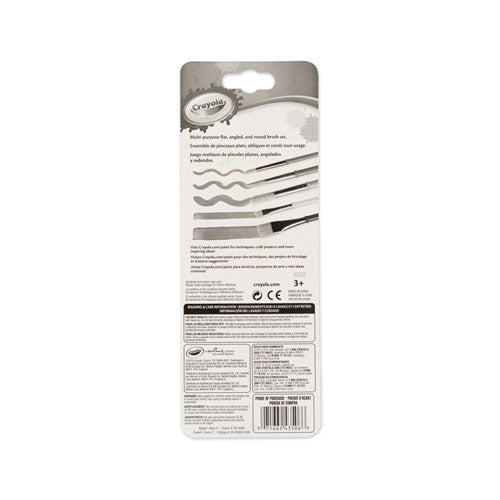 Arts And Craft Brush Set, Assorted Sizes, Natural Hair, Angled, Flat, Round, 5/set.