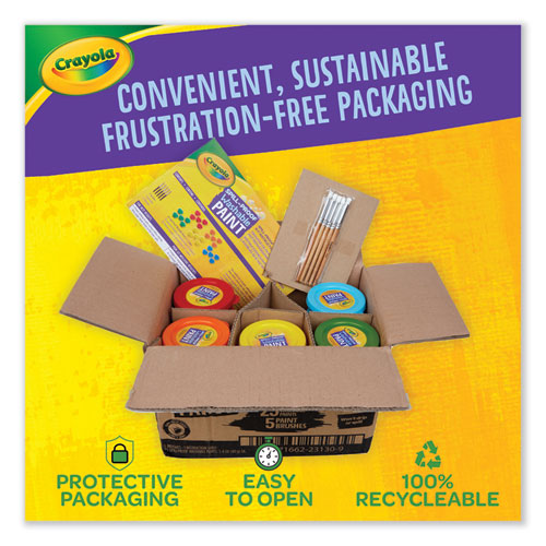 Spill Proof Washable Paints, 5 Colors, 1.4 Oz Cups, 5 Sets/carton.