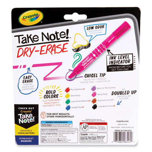 Take Note Dry-erase Markers, Broad, Chisel Tip, Assorted, 12/pack.