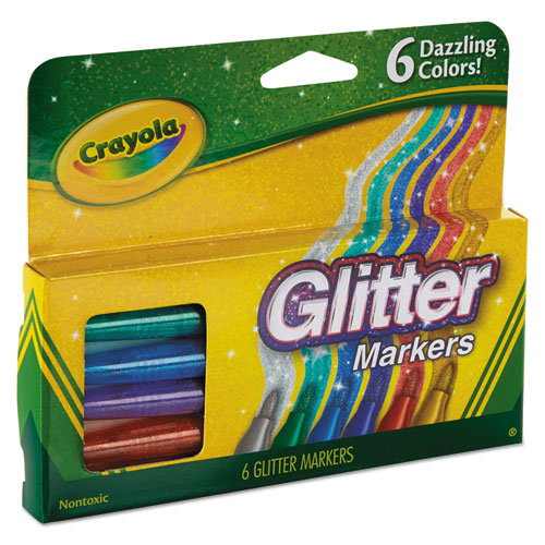 Glitter Markers, Medium Bullet Tip, Assorted Colors, 6/set