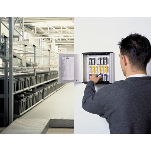 Locking Key Cabinet, 36-key, Brushed Aluminum, Silver, 11.75 X 4.63 X 11.