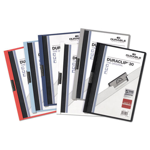 Duraclip Report Cover, Clip Fastener, 8.5 X 11, Clear/navy, 25/box