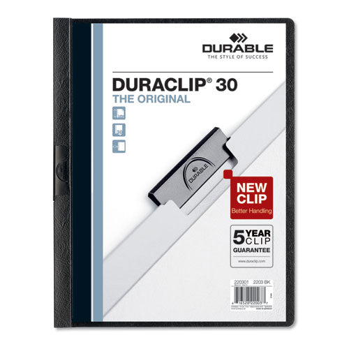 Duraclip Report Cover, Clip Fastener,  8.5 X 11,Clear/black, 5/pack
