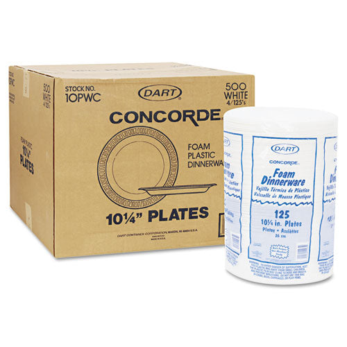 Concorde Foam Plate, 10.25" Dia, White, 125/pack, 4 Packs/carton.