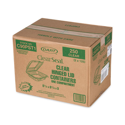 Clearseal Hinged-lid Plastic Containers, 8.3 X 8.3 X 3, Clear, Plastic, 250/carton.