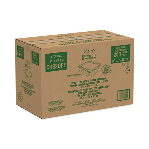 Clearpac Safeseal Rpet Tamper-resistant Container, Proplanet Seal, Flat Lid, 32oz, 6.4 X 2.6 X 7.1, Clear, 100/bag, 2 Bags/ct.