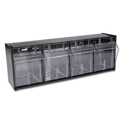 Tilt Bin Interlocking Multi-bin Storage Organizer,4 Sections, 23.63" X 6.63" X 8.13", Black/clear