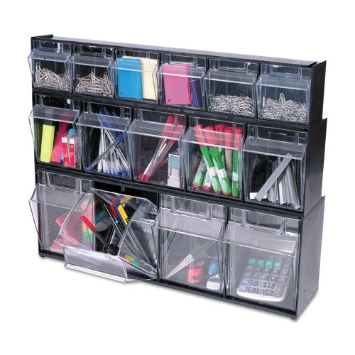 Tilt Bin Interlocking Multi-bin Storage Organizer,4 Sections, 23.63" X 6.63" X 8.13", Black/clear