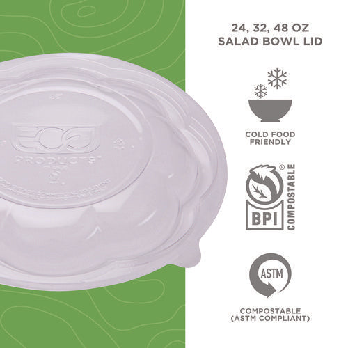 Renewable And Compostable Lids For 24, 32 And 48 Oz Salad Bowls, Clear, Plastic, 300/carton.