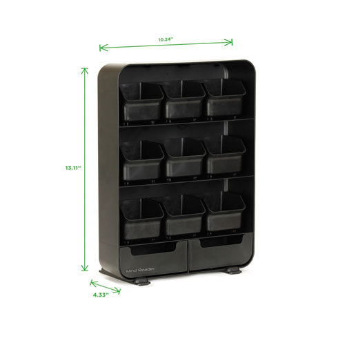 Baggy Nine-drawer Tea Bag And Accessory Holder, 10.24 X 4.33 X 13.11, Black.