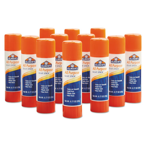 Disappearing Glue Stick, 0.77 Oz, Applies White, Dries Clear, 12/pack