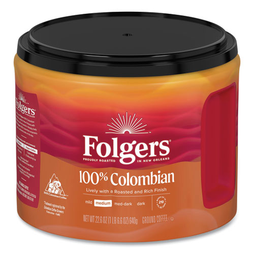 100% Columbian Coffee, 22.6 Oz Canister, 6/carton.