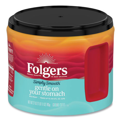 Folgers Simply Smooth Ground Coffee, Mild Roast – 27 oz Canister (6/Carton)