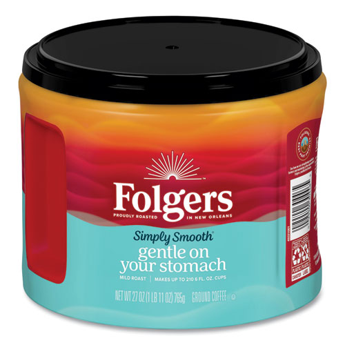 Folgers Simply Smooth Ground Coffee, Mild Roast – 27 oz Canister (6/Carton)