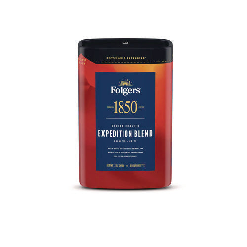 Folgers 1850 Coffee – Expedition Blend, Ground, 12 oz Canister (6-Pack Carton)