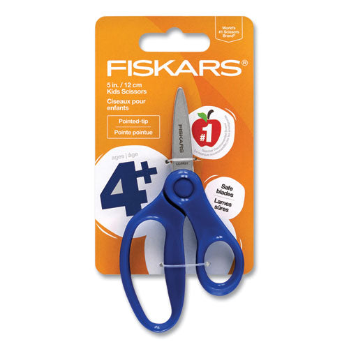 Kids Scissors, Pointed Tip, 5" Long, 1.75" Cut Length, Straight Handles, Randomly Assorted Colors
