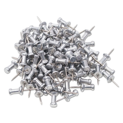 Aluminum Head Push Pins, Aluminum, Silver, 0.38", 100/box.