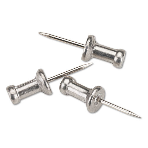 Aluminum Head Push Pins, Aluminum, Silver, 0.5", 100/box.