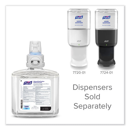 Advanced Hand Sanitizer Gentle And Free Foam,1,200 Ml Refill, Fragrance-free, For Es8 Dispensers, 2/carton